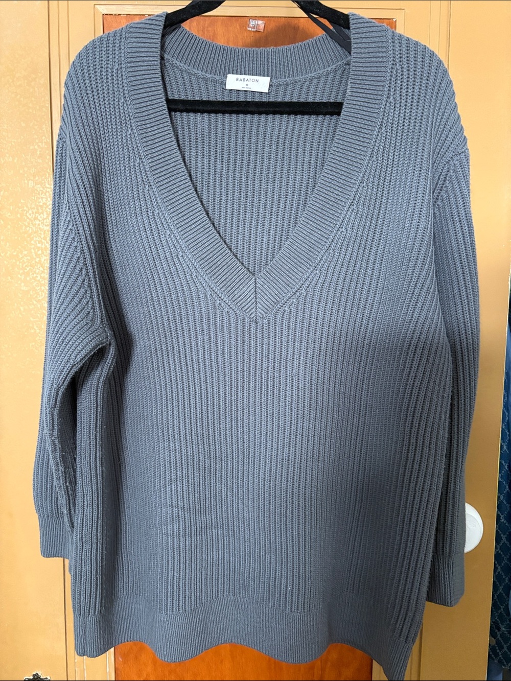 Babaton Slate V-Neck Ribbed Sweater
